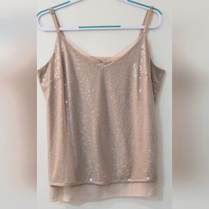 White House Black Market Gold Cream Tones sequins tank top Large